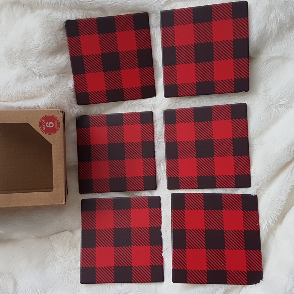 New in Box! 'Buffalo check' Ceramic coaster set, never used!
